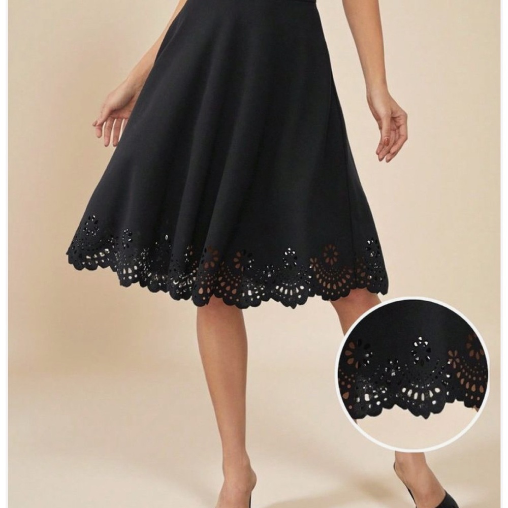 Ann Taylor Black Eyelet A-Line Skirt Sz 12/ 14